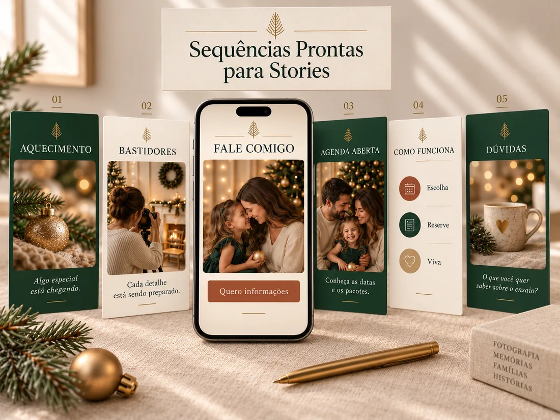 Prévia das Sequências Prontas para Stories com sugestões de aquecimento, bastidores, agenda aberta, como funciona, dúvidas e contagem regressiva